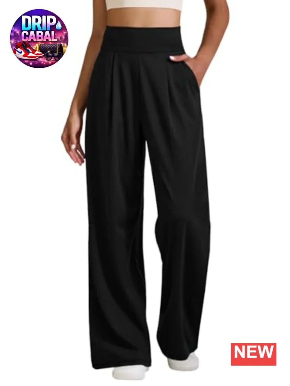 High Waist Wide Leg Yoga Pants with Pockets, Tummy Control, Stretchy, Pleated